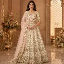 Women's Ivory Embroidered Lehenga Choli with Pink Net Dupatta