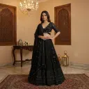 Jet Black Georgette Mirror and Sequin Embroidered Lehenga Set