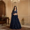 Midnight Navy Embroidered Net Crop Top Lehenga Set