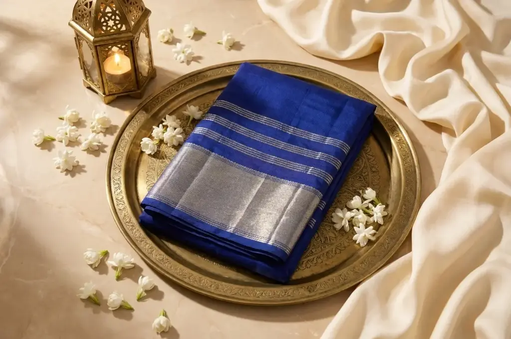Royal Blue Silk Saree with Gold Zari Border