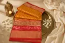 Mustard Yellow and Red Patola Silk Saree with Zari