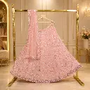 Women's Blush Pink Lehenga Choli with Sequin Floral Embroidery and Matching Dupatta