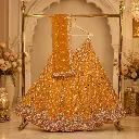 Women's Mustard Orange Embroidered Lehenga Choli with Dupatta