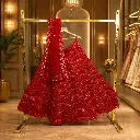Women's Red Sequin Lehenga Choli with Chevron Embroidery and Matching Dupatta