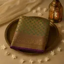 Elegant Mint and Purple Zari Woven Designer Silk Saree