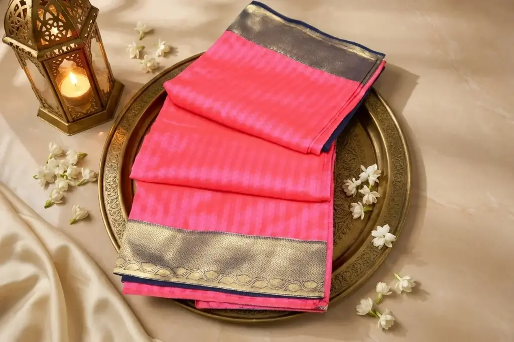 Rani Pink Woven Silk Saree with Zari Pallu 