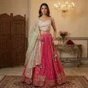 Rani Pink Embroidered Lehenga Choli with Mint Dupatta