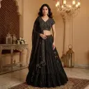Black Embroidered Crop Top and Flared Lehenga Set