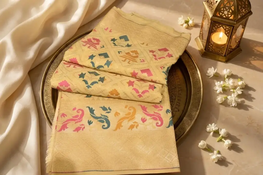Pastel Yellow Banarasi Silk Saree with Meenakari Weave