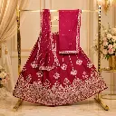 Women's Ruby Red Bridal Lehenga Choli Set with Peacock Embroidery, Sequins & Embellished Net Dupatta