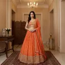 Tangerine Orange Mirror Work Silk Lehenga Choli Set