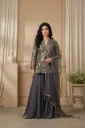Charcoal Grey Banarasi Brocade Peplum Kurti and Sharara Set