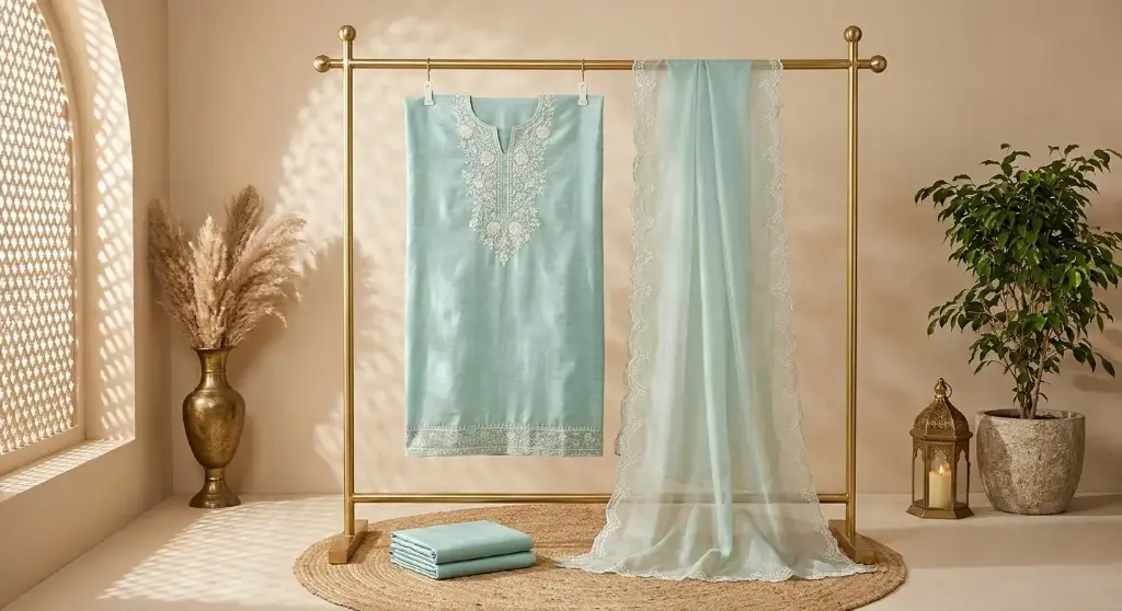 Pastel Sea Green Silk Embroidered Unstitched Dress Material