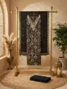 Black Printed Unstitched Dress Material with Embroidered Dupatta