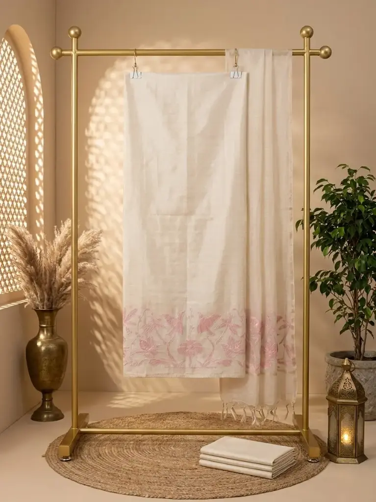 Ivory Linen Silk Embroidered Unstitched Dress Material Set