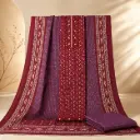 Women’s Maroon Purple Ikat Printed Unstitched Dress Material Set with Embroidered Neckline 