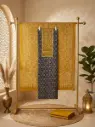 Mustard and Indigo Cotton Unstitched Dress Material Suit Set