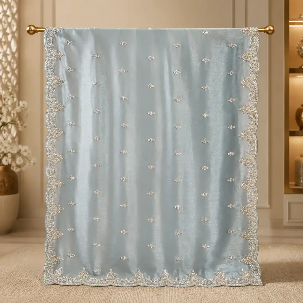 Ice Blue Embellished Saree with Scattered Sequin Work