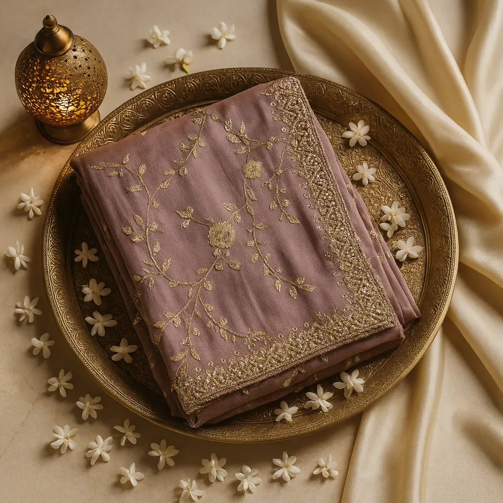 Elegant Mauve Shimmer Saree with Intricate Sequin Embellished Border