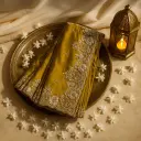 Elegant Mustard Gold Designer Saree with Exquisite Silver Embroidery