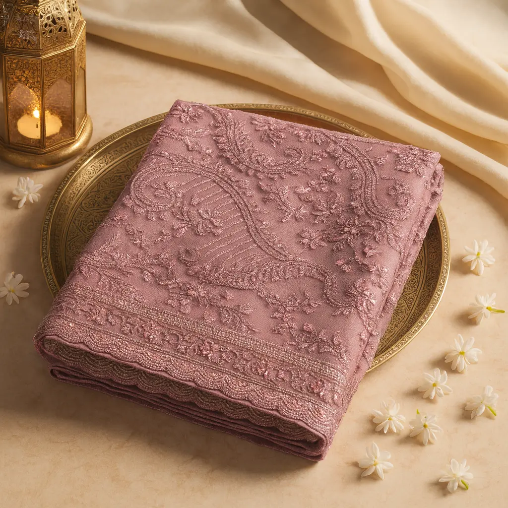 Elegant Dusty Pink Sequinned Designer Net Saree