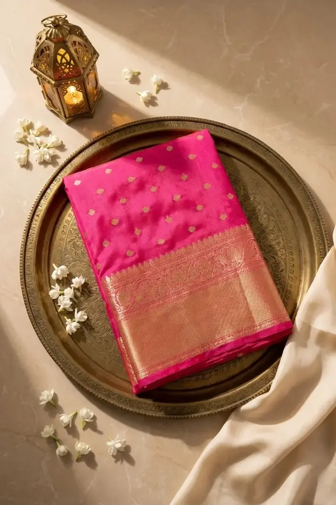 Rani Pink Kanchipuram Silk Saree in Gold Zari