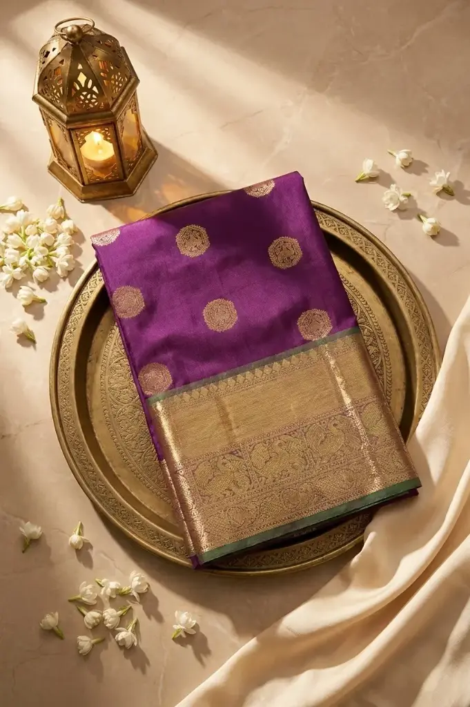 Magenta Kanjivaram Pure Silk Saree with Gold Zari Pallu