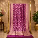 Magenta Purple Woven Saree with Gold Floral Motifs and Ornate Zari Border