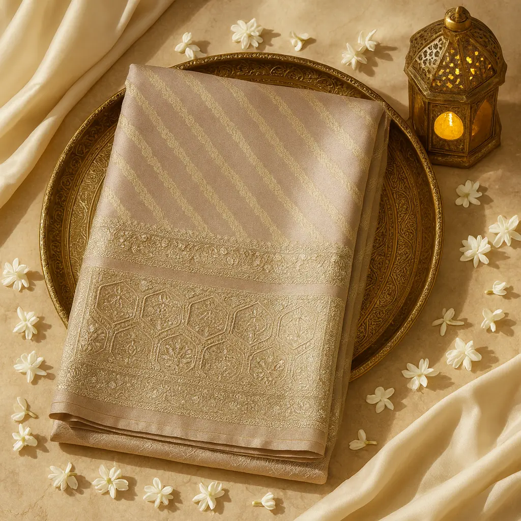 Champagne Beige Khaddi Jacquard Saree with Sequin Border