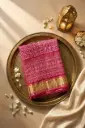 Rani Pink Georgette Handcrafted Bandhani Saree with Zari Border