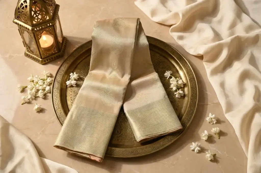 Champagne Gold Handwoven Kanjivaram Silk Saree with Zari Border