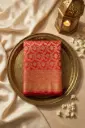 Crimson Red Pure Silk Saree with Gold Zari Brocade