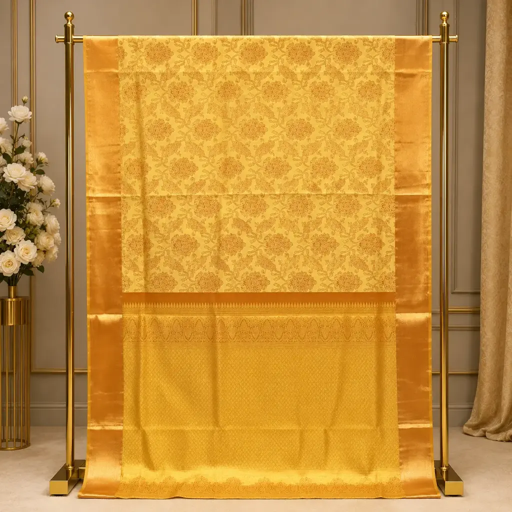 Elegant Golden Yellow Woven Saree with Copper Border
