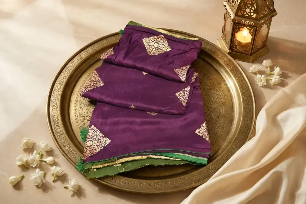 Royal Purple Dola Silk Saree with Zari Motifs