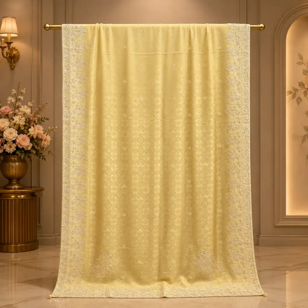 Cream Gold Embellished Saree with Heavy Embroidered Border