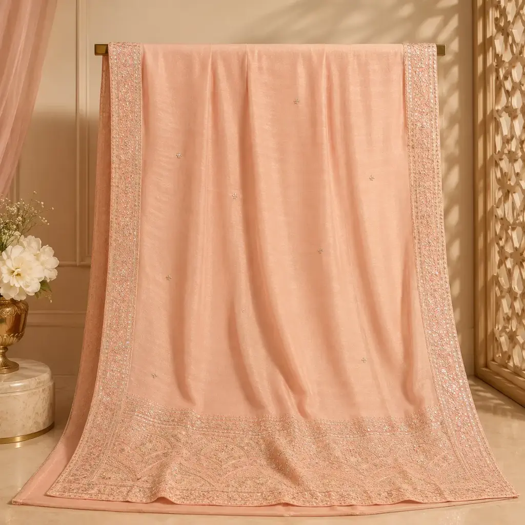 Elegant Peach Saree with Floral Embroidered Border for Women, Festive Party Wear Elegance Designs