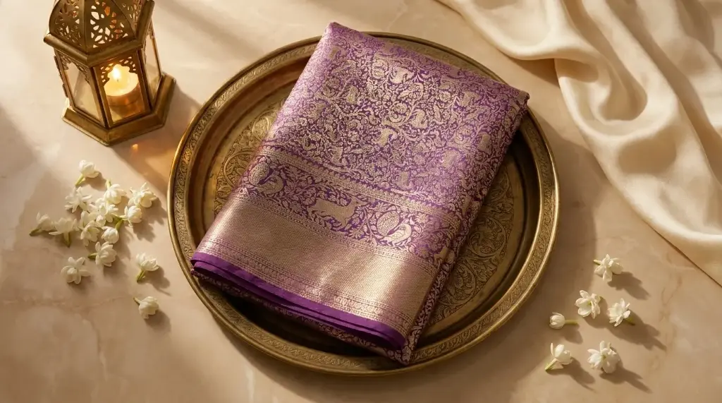 Royal Purple Silk Saree with Intricate Zari Shikargah Weave