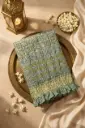 Sage Green Pure Georgette Bandhani Saree with Zari Checks