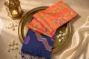 Royal Blue and Orange Pure Silk Handloom Ikat Saree