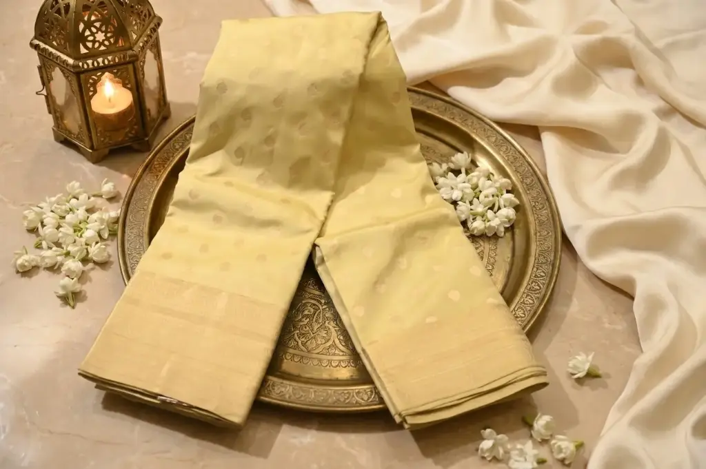 Pastel Lemon Gold Silk Saree with Zari Weaving
