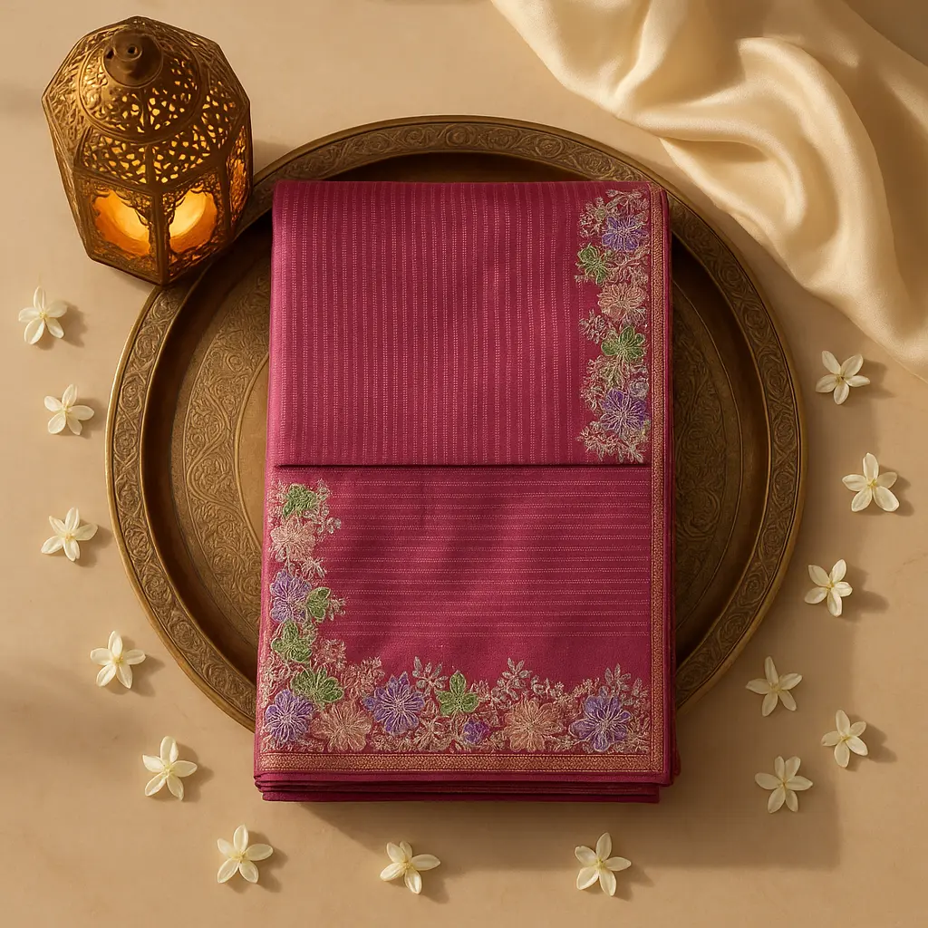 Elegant Maroon Floral Embroidered Designer Saree
