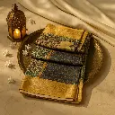 Exquisite Traditional Gold and Blue Patterned Silk Saree