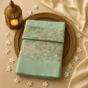 Elegant Mint Green Floral Embroidered Designer Silk Saree