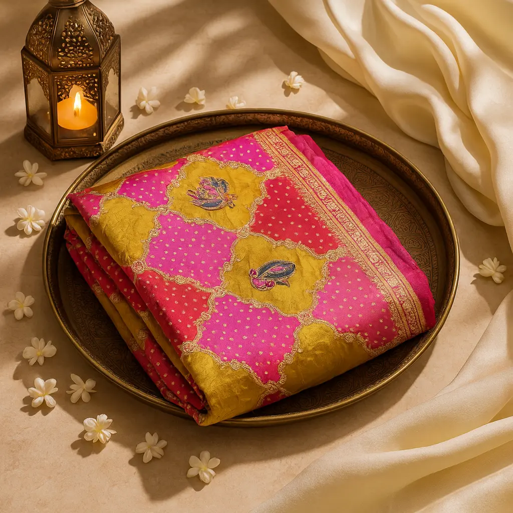 Elegant Pink and Gold Traditional Festive Silk Saree