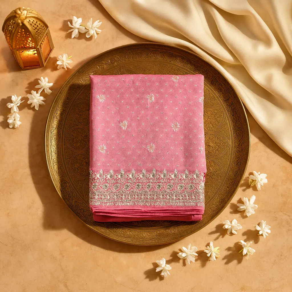 Elegant Pink Mirror Work Festive Saree with Matching Blouse