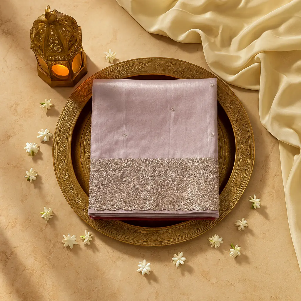Champagne Gold Tissue Organza Saree with Scalloped Sequin Border