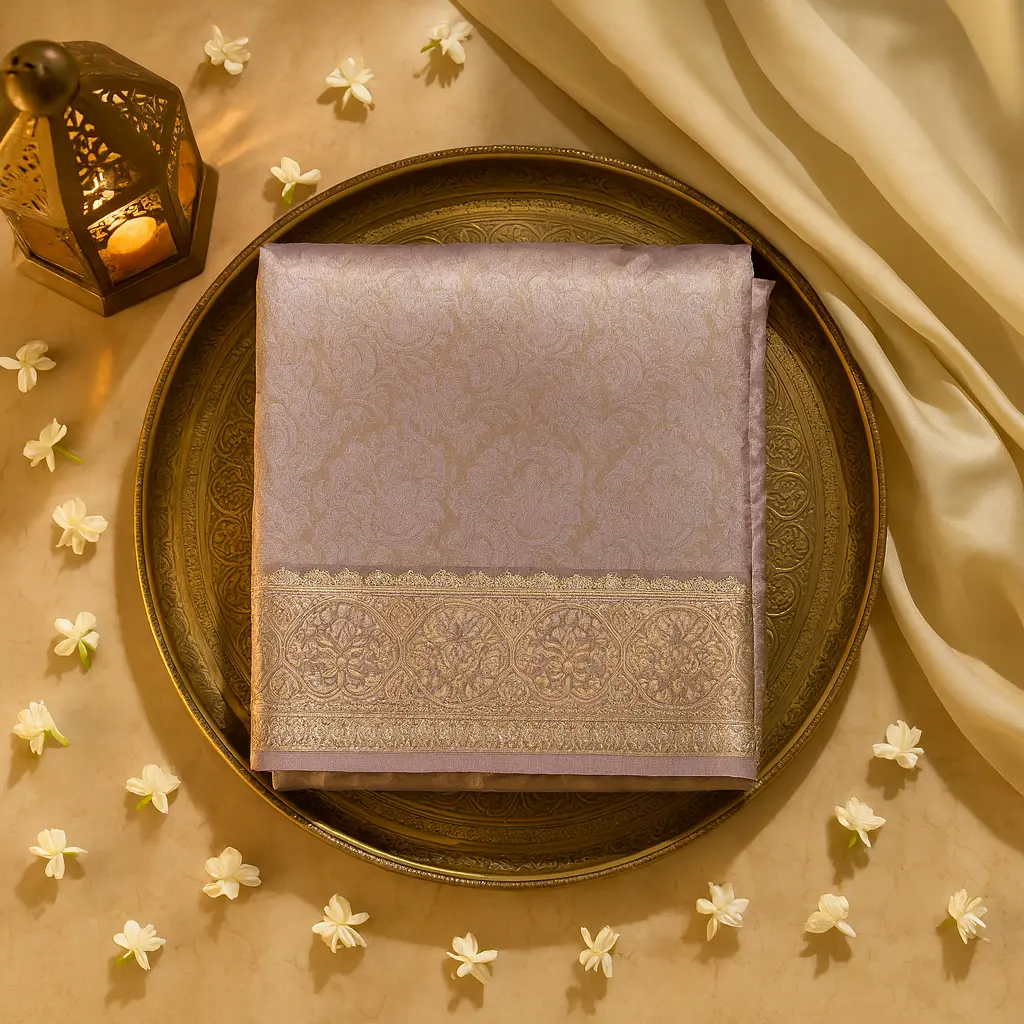 Elegant Mauve Floral Jacquard Saree with Intricate Sequin Border