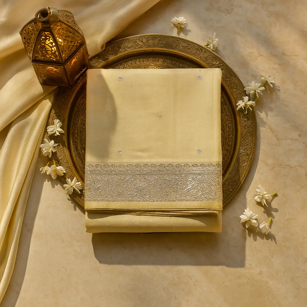 Elegant Pastel Yellow Sequin Embellished Party Wear Saree