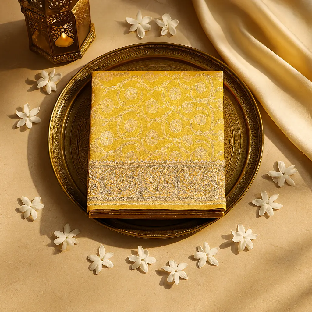 Elegant Mustard Yellow Embroidered Silk Saree with Zari Border