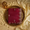 Elegant Wine Red Organza Saree with Scalloped Embroidered Border